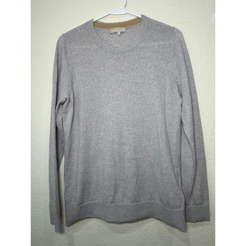 Hobbs London Womens Heather Grey 100% Merino Wool Crew Neck Sweater Size L